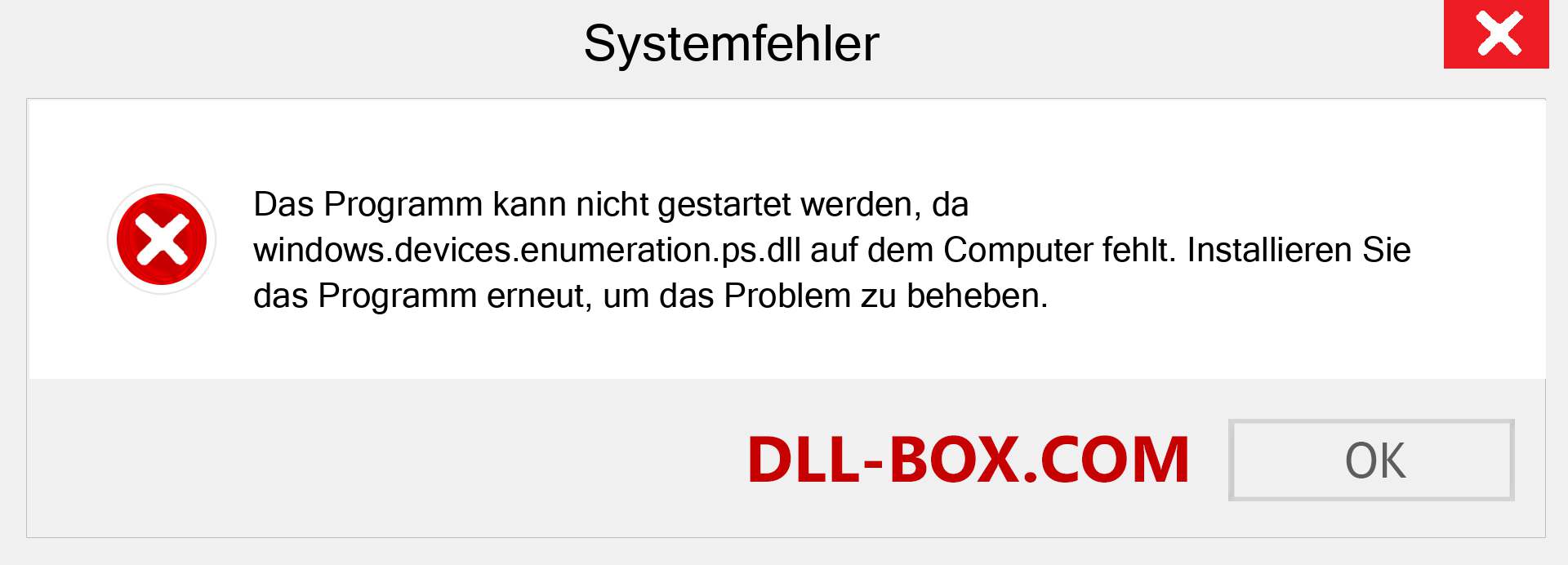 windows.devices.enumeration.ps.dll-Datei fehlt?. Download für Windows 7, 8, 10 - Fix windows.devices.enumeration.ps dll Missing Error unter Windows, Fotos, Bildern